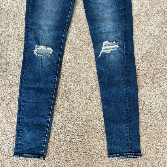 American Eagle Dark Blue High Waist Distressed Women's Skinny Jeans Size 8 Long - Picture 3 of 7